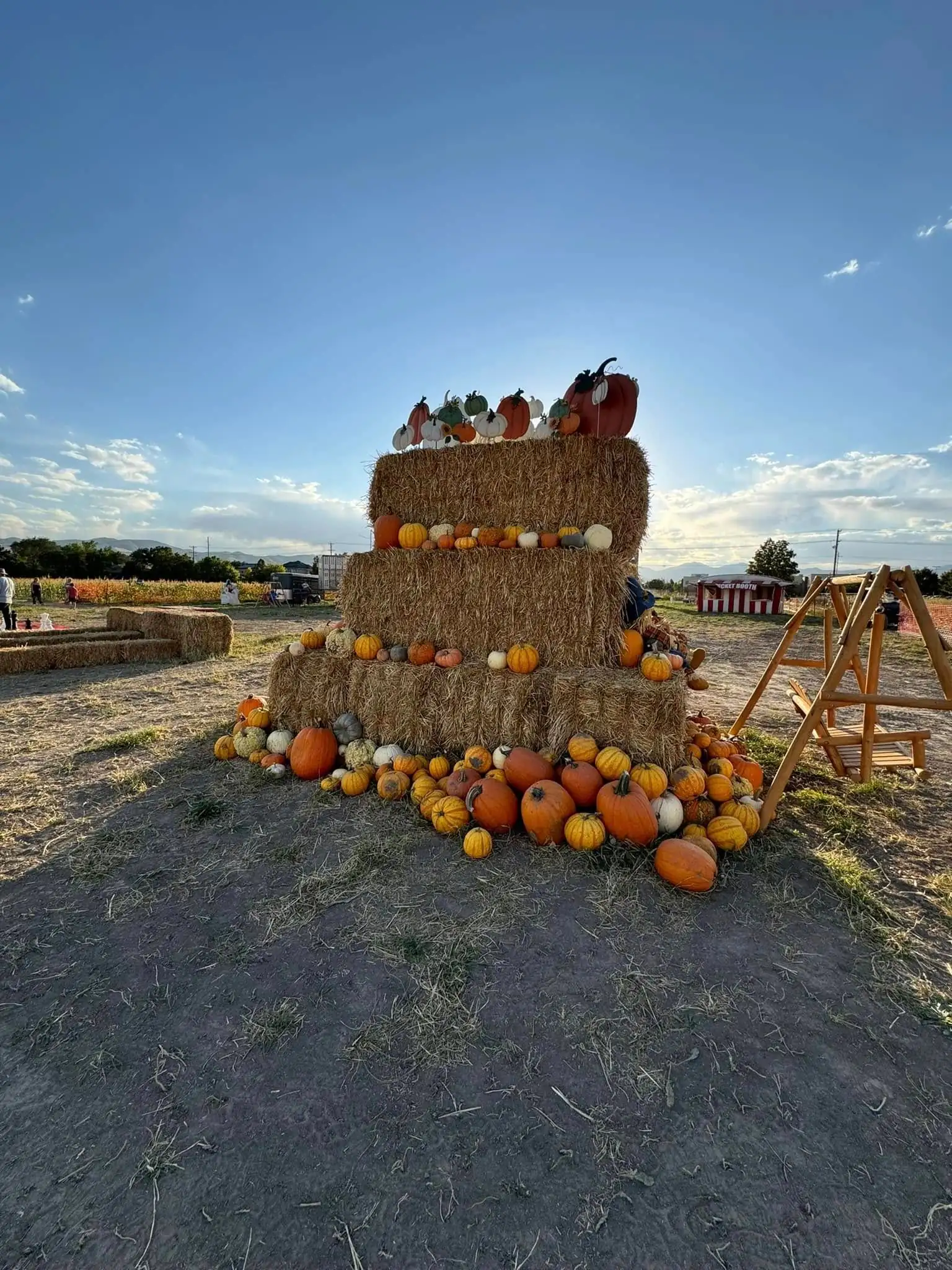 A pumpkin display tower at Matt's Seasonal Sales.